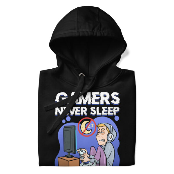 Endless Gaming Saga: 'Gamers Never Sleep' Unisex Hoodie - Image 3