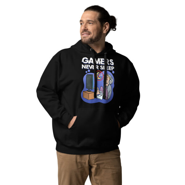 Endless Gaming Saga: 'Gamers Never Sleep' Unisex Hoodie - Image 6