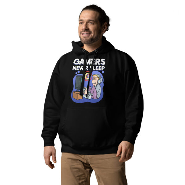 Endless Gaming Saga: 'Gamers Never Sleep' Unisex Hoodie - Image 5