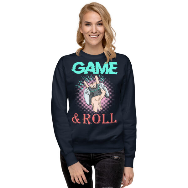 Embrace the Retro Gamer Flair with 'Game & Roll' Premium Sweatshirt! - Image 6