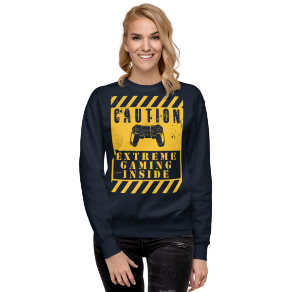 Game On in Comfort with Our 'Caution: Extreme Gaming Inside' Premium Sweatshirt!" - Image 9