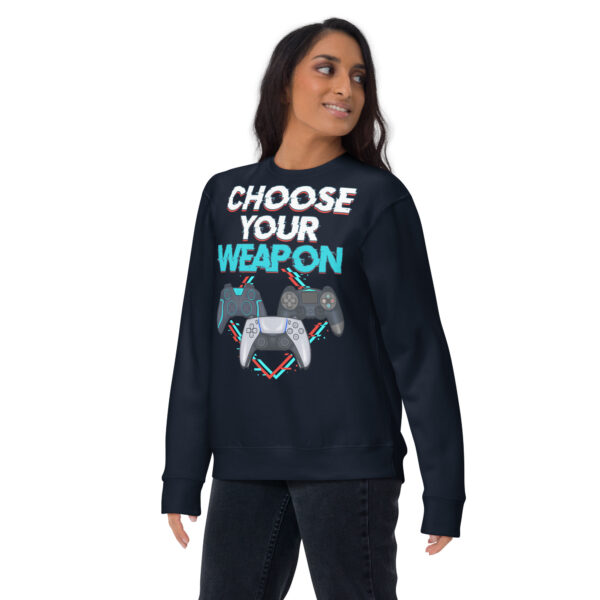 Battle-Ready Style: 'Choose Your Weapon' Unisex Premium Sweatshirt - Image 5