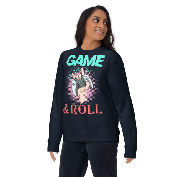 Embrace the Retro Gamer Flair with 'Game & Roll' Premium Sweatshirt! - Image 7