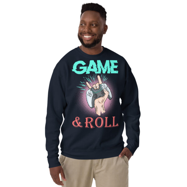 Embrace the Retro Gamer Flair with 'Game & Roll' Premium Sweatshirt! - Image 12