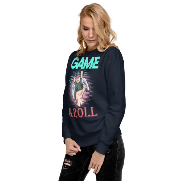 Embrace the Retro Gamer Flair with 'Game & Roll' Premium Sweatshirt! - Image 5