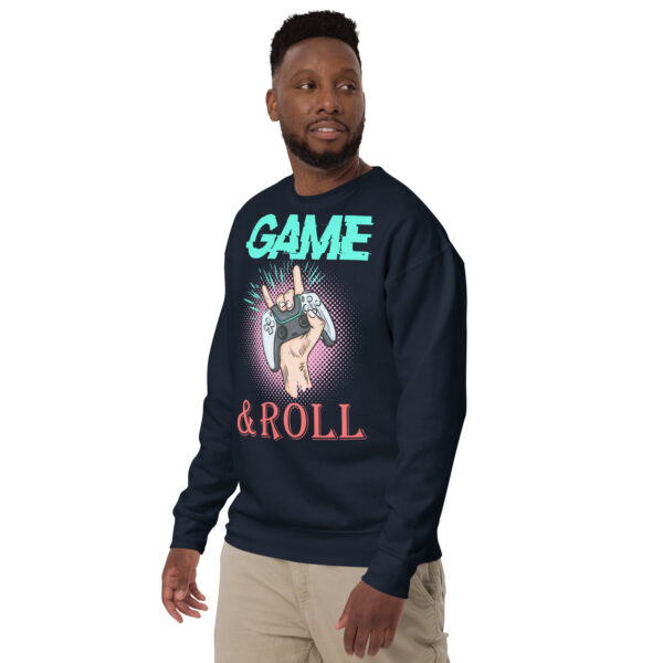 Embrace the Retro Gamer Flair with 'Game & Roll' Premium Sweatshirt! - Image 11