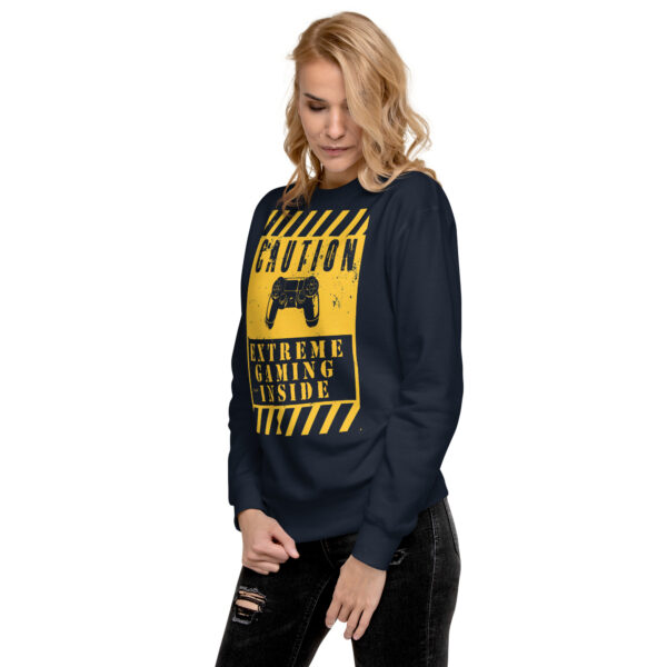 Game On in Comfort with Our 'Caution: Extreme Gaming Inside' Premium Sweatshirt!" - Image 8