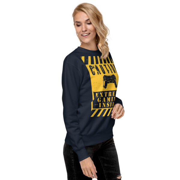 Game On in Comfort with Our 'Caution: Extreme Gaming Inside' Premium Sweatshirt!" - Image 7