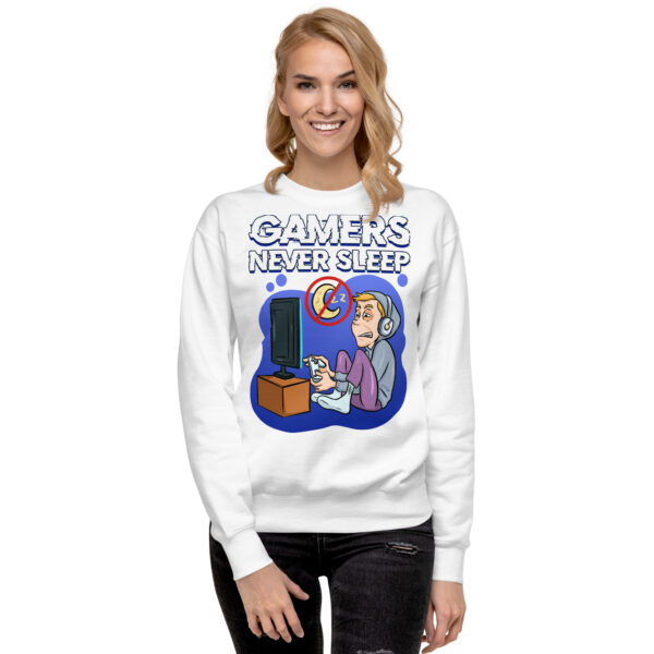 24/7 Gamer Mode On: 'Gamers Never Sleep' Unisex Premium Sweatshirt - Image 6