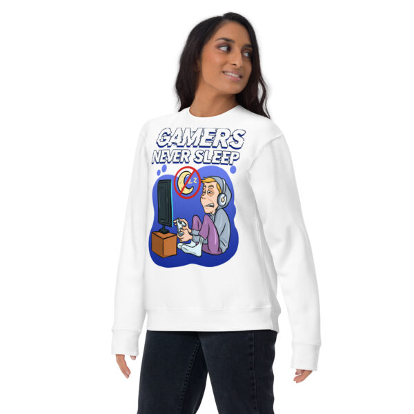 24/7 Gamer Mode On: 'Gamers Never Sleep' Unisex Premium Sweatshirt - Image 7