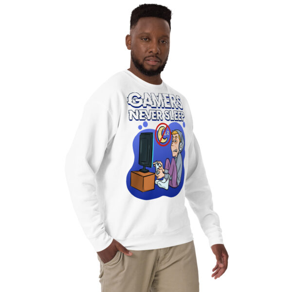 24/7 Gamer Mode On: 'Gamers Never Sleep' Unisex Premium Sweatshirt - Image 8