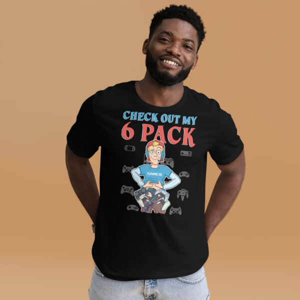 Humor in Fitness: 'Check Out My 6 Pack' Unisex Gamer T-Shirt - Image 9