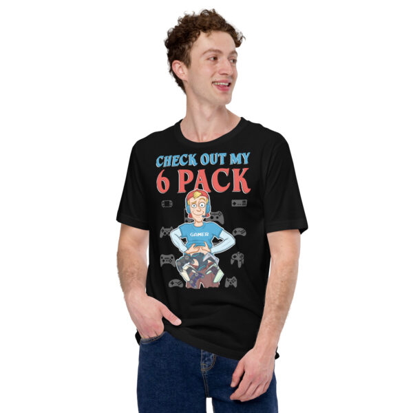 Humor in Fitness: 'Check Out My 6 Pack' Unisex Gamer T-Shirt - Image 5